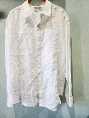 CUBAVERA | Guayabera White Linen Panel Button Shirt | Medium